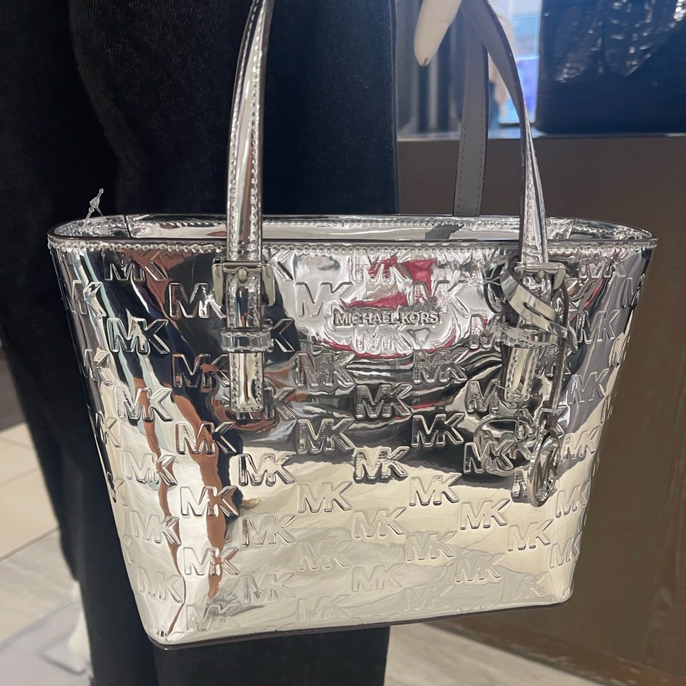 MICHAEL KORS Jet Set Extra-Small Patent Logo Debossed Convertible TZ Tote
Silver - Picture 6 of 16